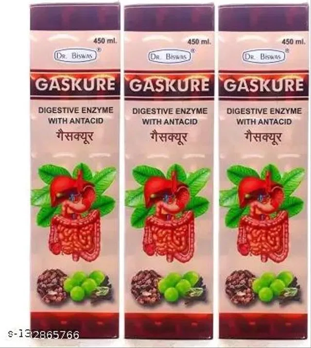 Dr. Biswas Gaskure Syrup 450Ml For Hyper-Acidity Digestive Health (Pack Of 3) (Pack Of 3)
