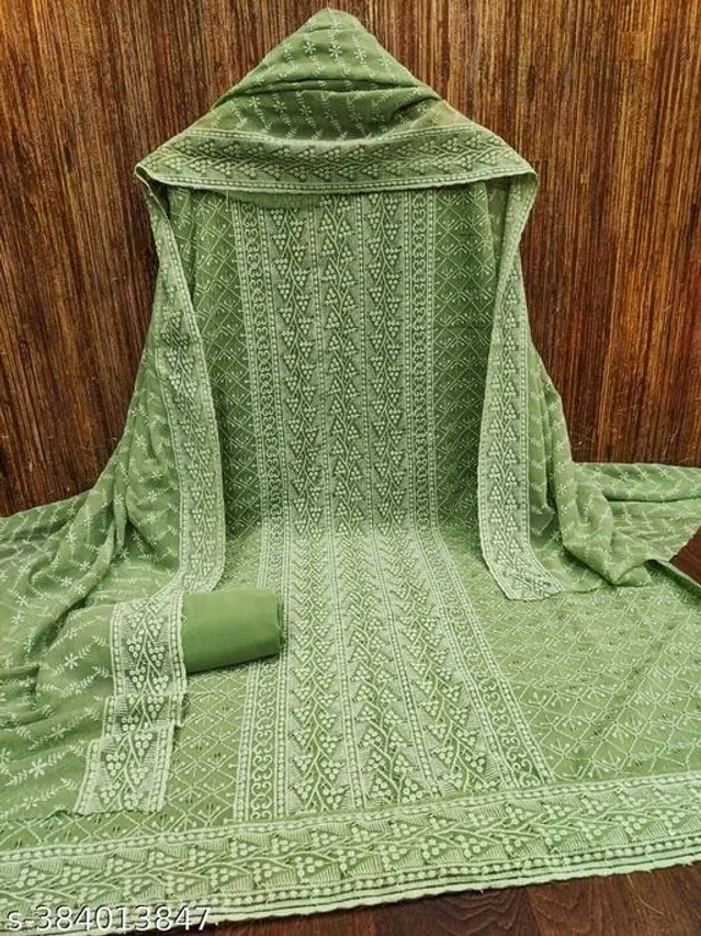 Embroidered Unstitched Suit for Women (Sea Green, 2.25 m)