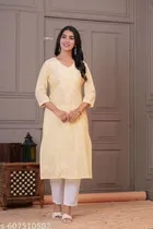 Cotton Chikankari Kurti for Women, Yellow 