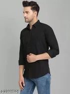 Cotton Blend Solid Shirts for Men, Black 