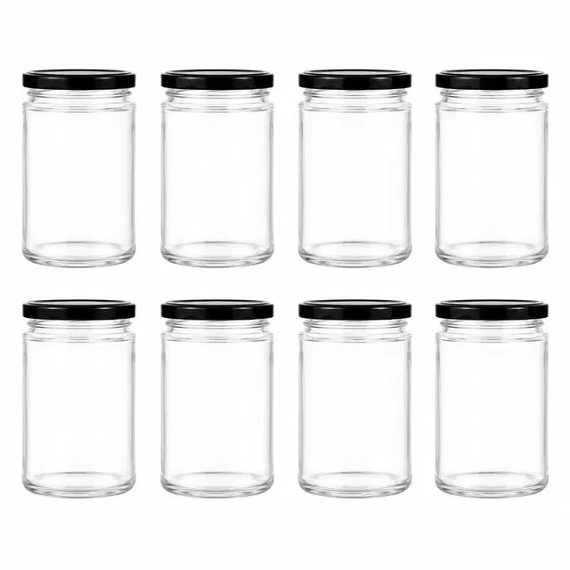 Afast 200 ML Glass Jar Round Shape,with Black Metal Color Cap Rust Proof Air Tight '(Pack of 8)