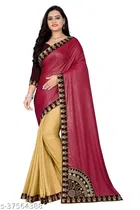 Lycra Solid Saree for Women, Maroon 