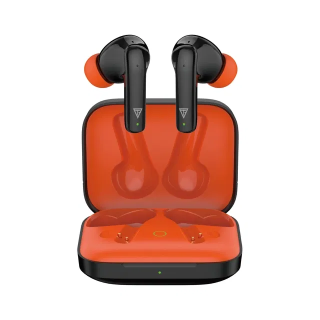 TECHFIRE 221 Plus Earbuds (Black & Orange) with 100 HRS Playback, Silicon Mics ENc Technology & 13mm Drivers Bluetooth