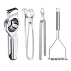 Stainless Steel Lemon Squeezer & Pakkad & Roti Chimta & Potato Masher For Kitchen (Set of 4) (OC-050)