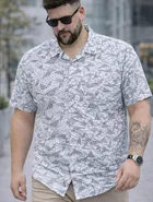 Cotton Blend Printed Shirt for Men, Grey 