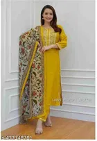 Rayon A-line Kurta Set with Embroidery for Women 