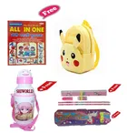 Combo of Kids Cartoon Bag Backpack, All In One Book, Water Bottle & Gift Set Geometry Set 
