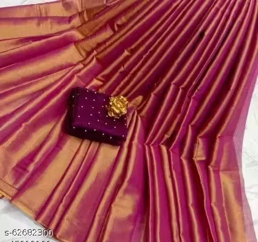 Silk Blend Solid Saree for Women (Orange, 6.3 m)