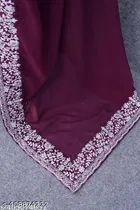 Georgette Embellished Saree For Women, Purple