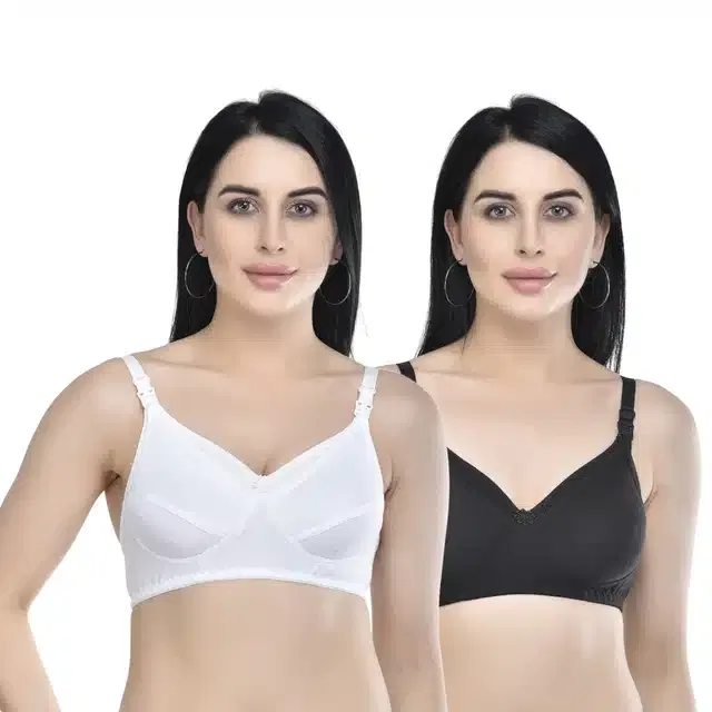 Feeding Bra for Women (Pack of 2) (White & Black, 30 B)