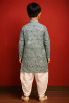 Cotton Blend Printed Kurta with Dhoti for Boys, Blue & White 
