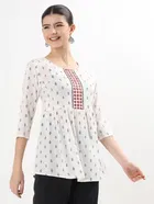 Rayon Ethnic Motif Neck Embroidered Short Kurti For Womens 