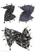 Poly Chiffon Printed Scarves for Women, Multicolor, Pack of 3