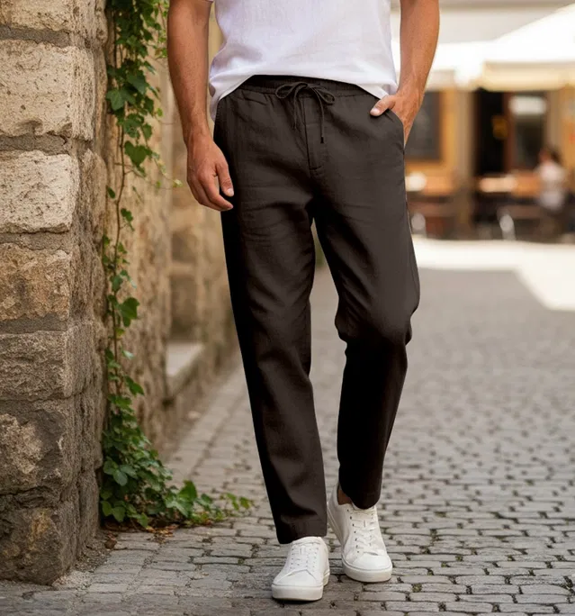 Linen Trousers for Men (Brown, 32)