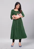 Rayon Baby Feeding Kurti for Women (Dark Green, M)