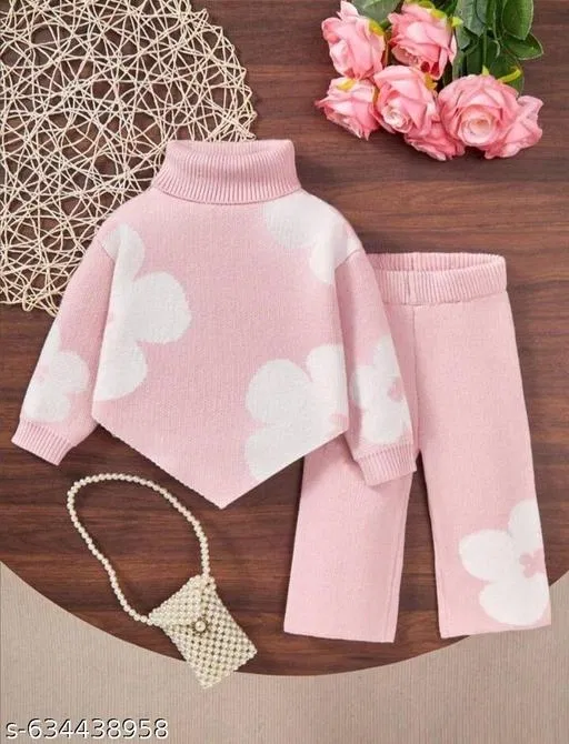 Floral Pattern Knit Set for Girls, Pack of 2 (Pink, 0-6 Months)