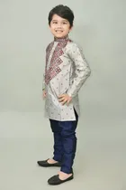 Printed Dupion Silk Kurta and Pajama Set for Boys 