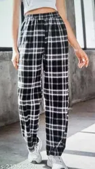 Cotton Blend Checkered Trouser for Women 