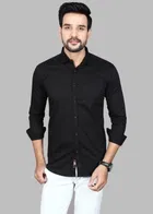 Cotton Blend Solid Shirt for Men, Black 