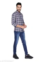 Cotton Blend Checkred Shirt for Men, Grey 