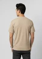 Polyester Round Neck T-shirt for Men, Beige 