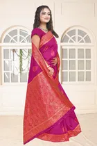 Jacquard Woven Design Saree for Women, Pink 
