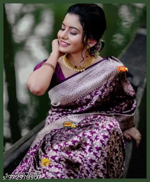 Kanjivaram Soft Banarasi Silk Saree for Women (Purple, Free Size)