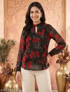Floral Print Georgette Top for Women 