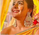 Gold Plated Pearl fitted Big Earrings for Women 