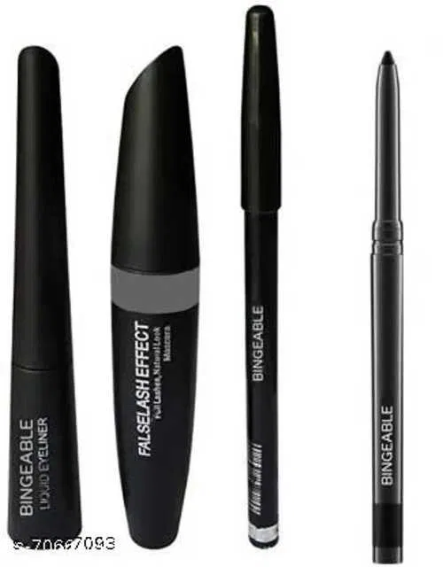 Black Waterproof, Smudge Proof Eyeliner with Mascara, Eyebrow Pencil and Kajal (Pack of 4) (SE-28)