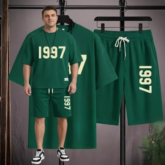 T Shirt and Shorts Set for Men, Pack of 2 (Green, XL)