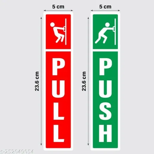 Push & Pull Door Stickers (Multicolor, 23.6x5 cm) (Set of 2)