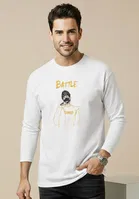 Polyester Printed T-shirt for Men, White 