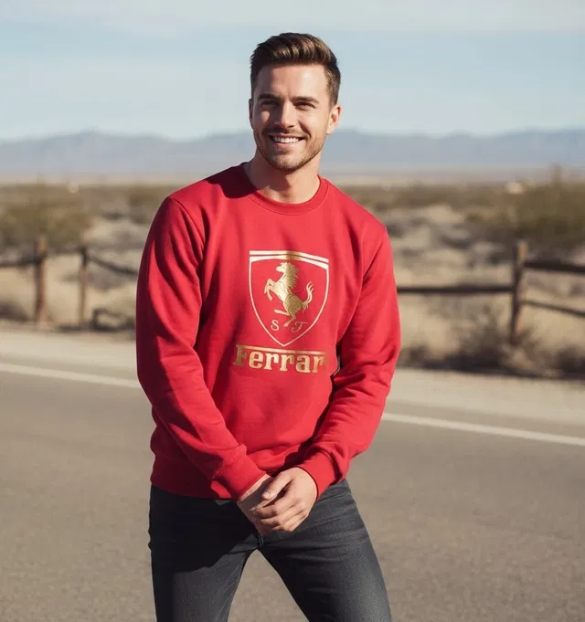 Fleece Printed Hoodie For Men, Red (M)