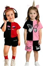 Graphic Print Cotton Blend Clothing Set for Girls, Pack of 2 
