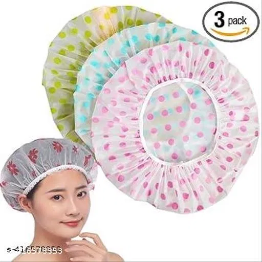 Plastic Waterproof Shower Caps (Multicolor, Pack of 3)