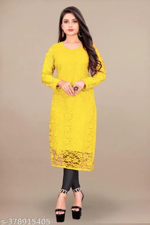 Net Kurti for Women,  Yellow  (XL)