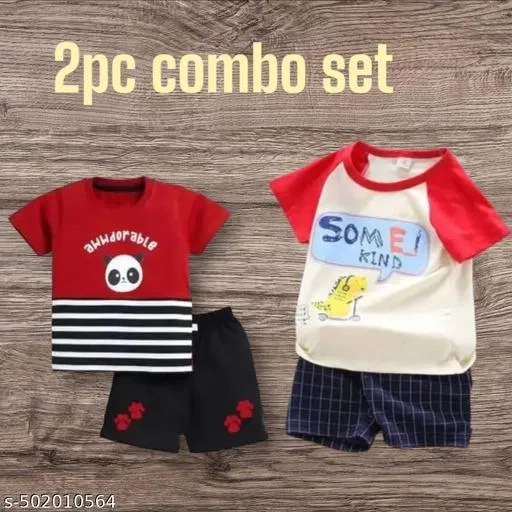Hosiery Cotton Printed Clothing Set for Kids, Multicolor, Pack of 2 (0-3 Months)
