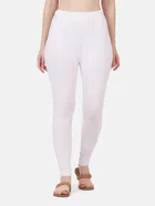 Cotton Solid Leggings for Women (White, S)