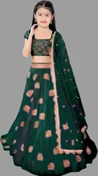 Net Embroidered Semi Stitched Lehenga for Girls 