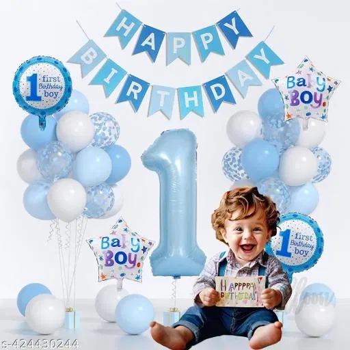 42 Pcs 1st Birthday Decoration Kit for Boys, Multicolour, Set of 1