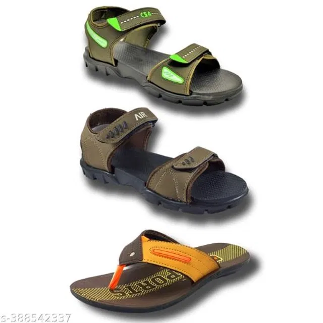 Sandals with Flipflop for Men (Multicolor, 10) (Pack of 3)