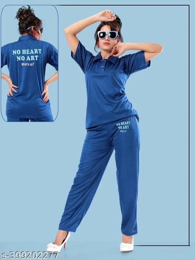 Satin Nightsuit for Women (Blue, XL)