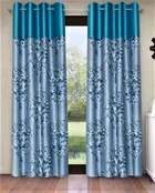 Fashion String Floral Blue Semi-Transparent Polyester String Door Curtains (213 cm) (7 ft) (Pack of 2)