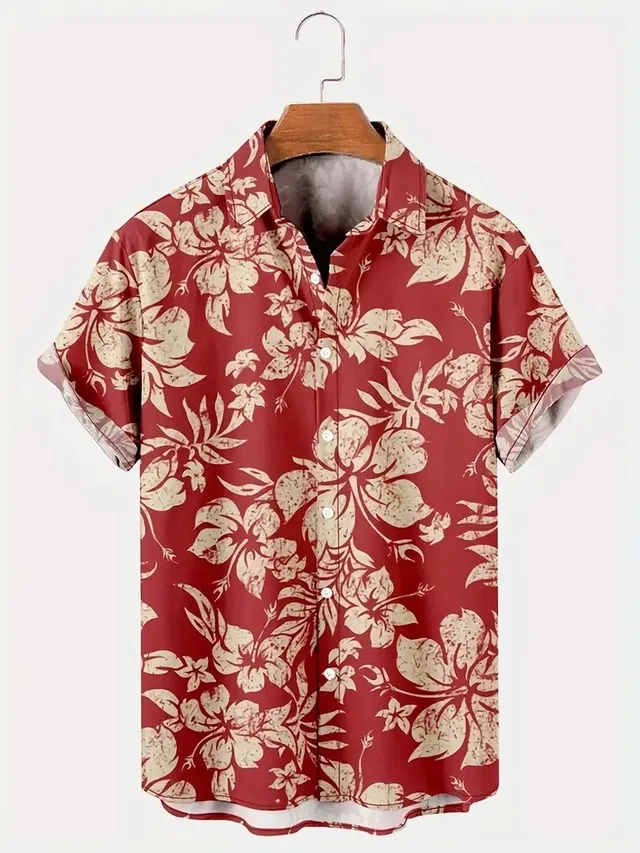Half Sleeves Printed Shirt for Men (Red, L)