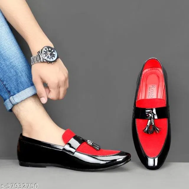Loafers for Men (Black & Red, 10)