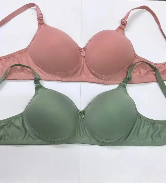 Cotton Blend Padded Solid Bras for Women, Green & Pink, Pack of 2 (38)