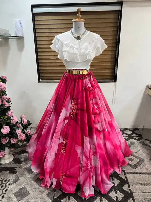Ready to Wear Lehenga Choli for Women (Pink, XL)