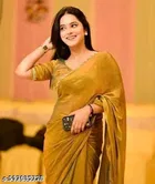 Chiffon Embellished Saree For Women, Yellow