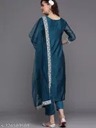 Rayon Embroidered Kurta with Pant & Dupatta for Women 